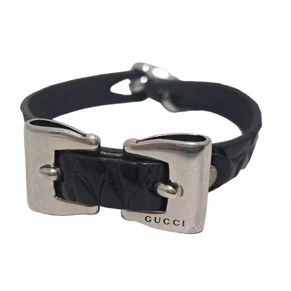 611. Gucci Leather Bow Bracelet with Sterling Silver Detail - Picture 2 of 8